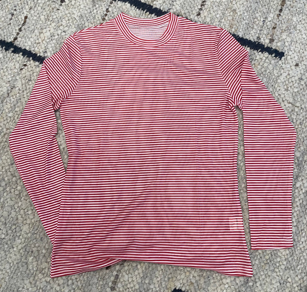 Red/ White Striped Mesh Top