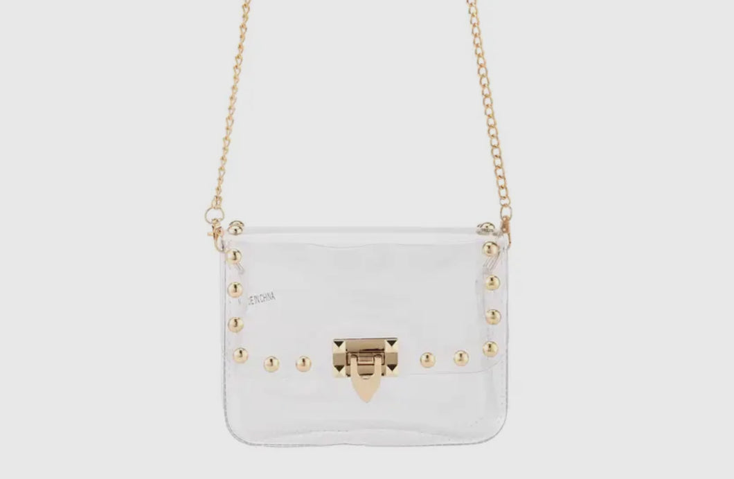 Gold Studded Clear Crossbody Handbag