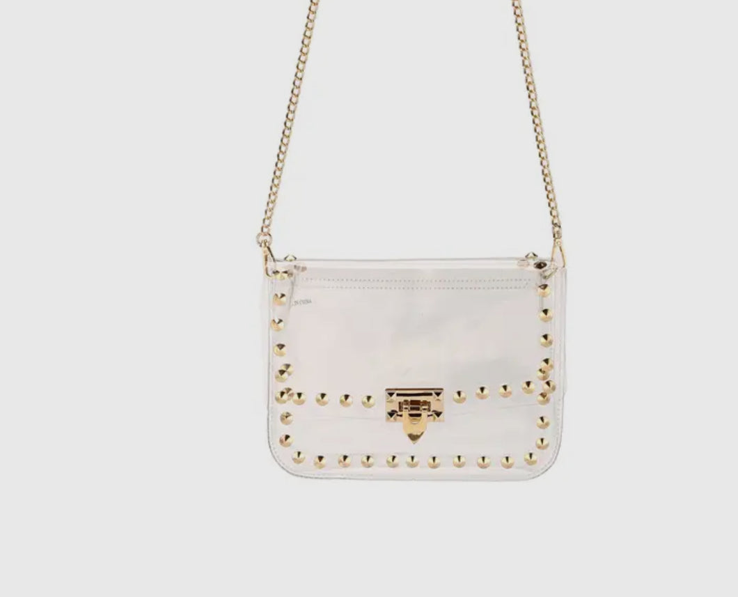 Clear Riveted Shoulder Handbag