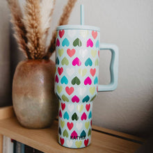 Load image into Gallery viewer, Multicolored Hearts Mint Tumbler Cup: Mint
