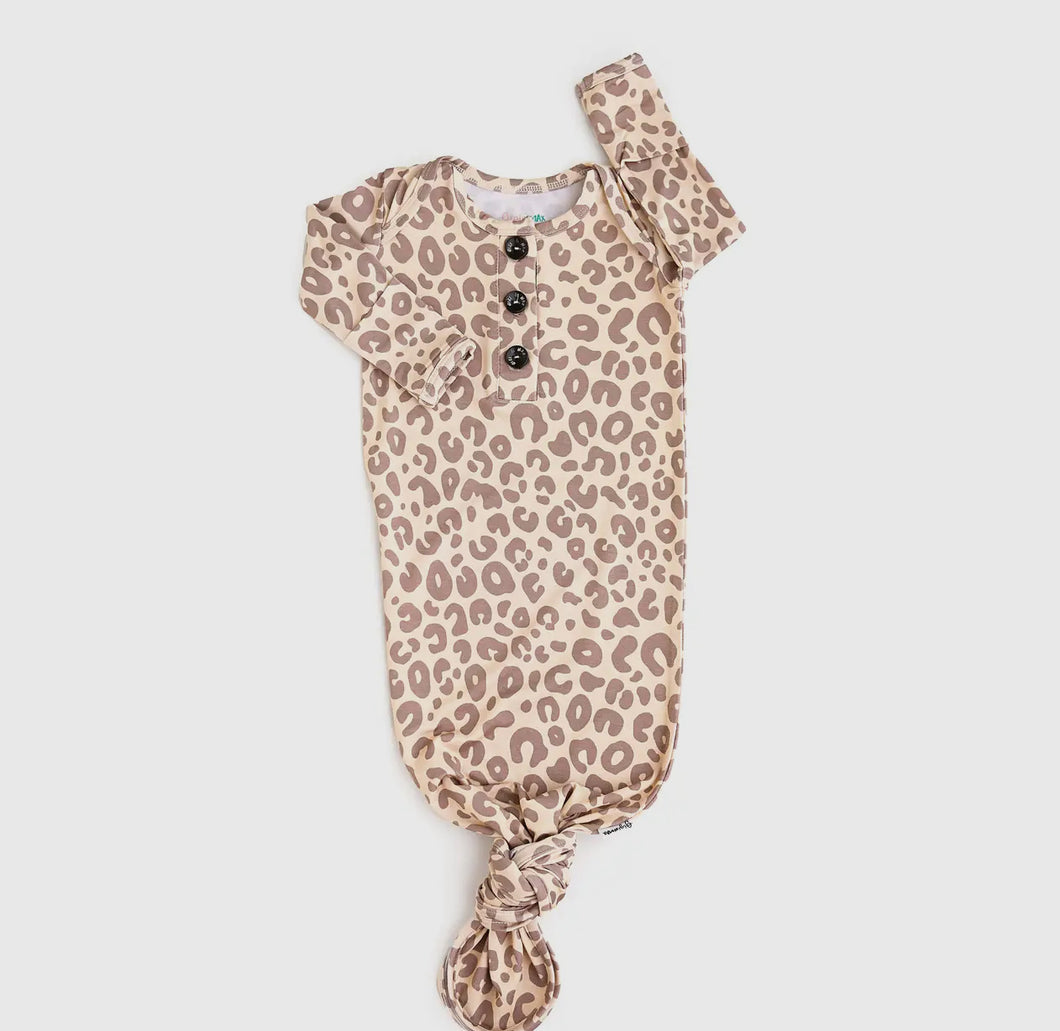 Leopard Baby Gown + Topknot Headband