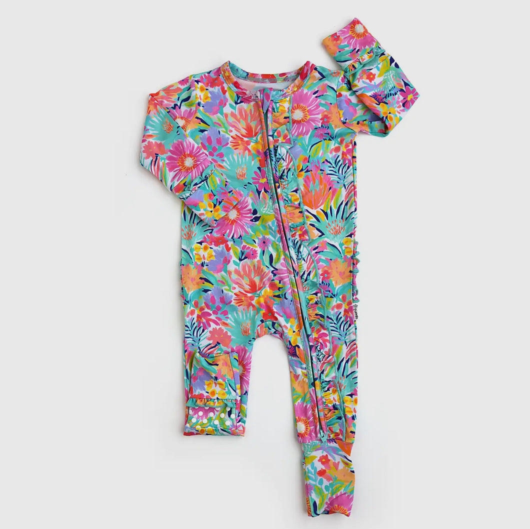 Floral Ruffle Zip Sleeper