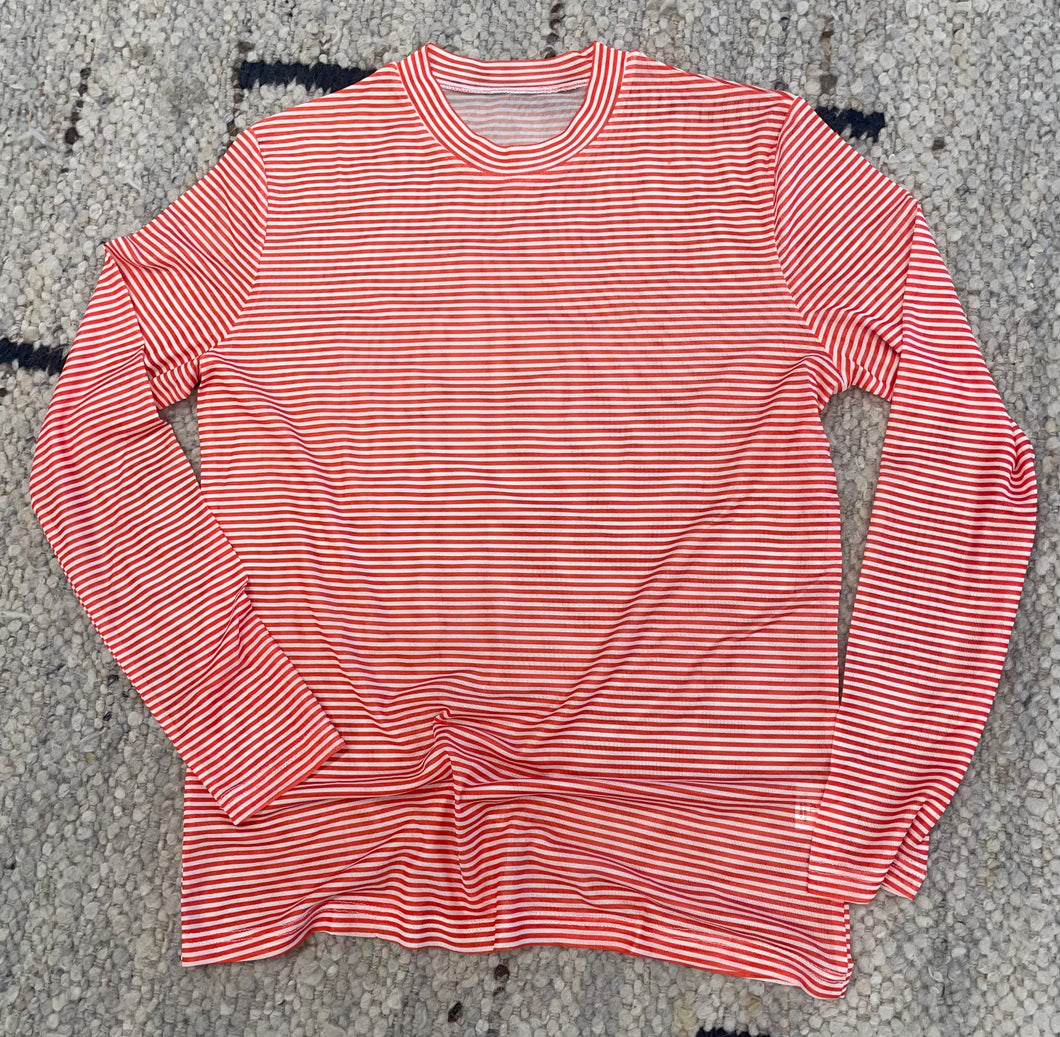 Orange/White Striped Mesh Top