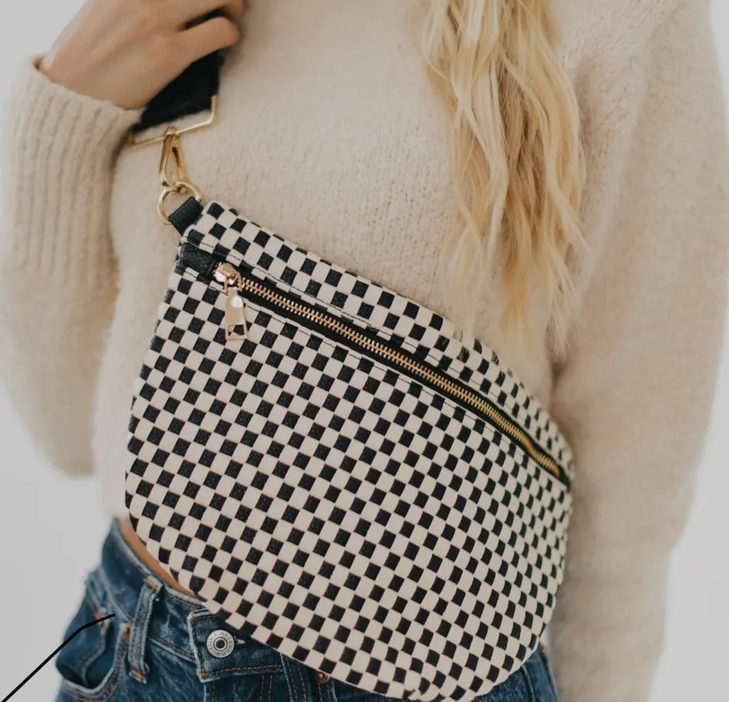 Black Checkered Woven Bum Bag