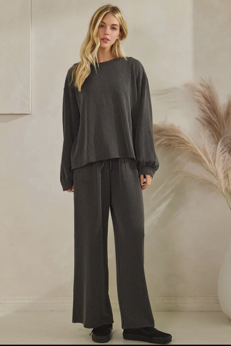 Ribbed Knit Top and Pants Black