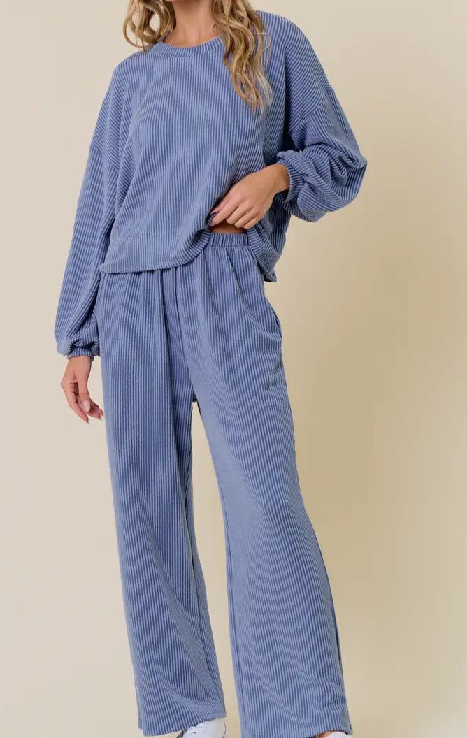 Denim Blue Ribbed Set