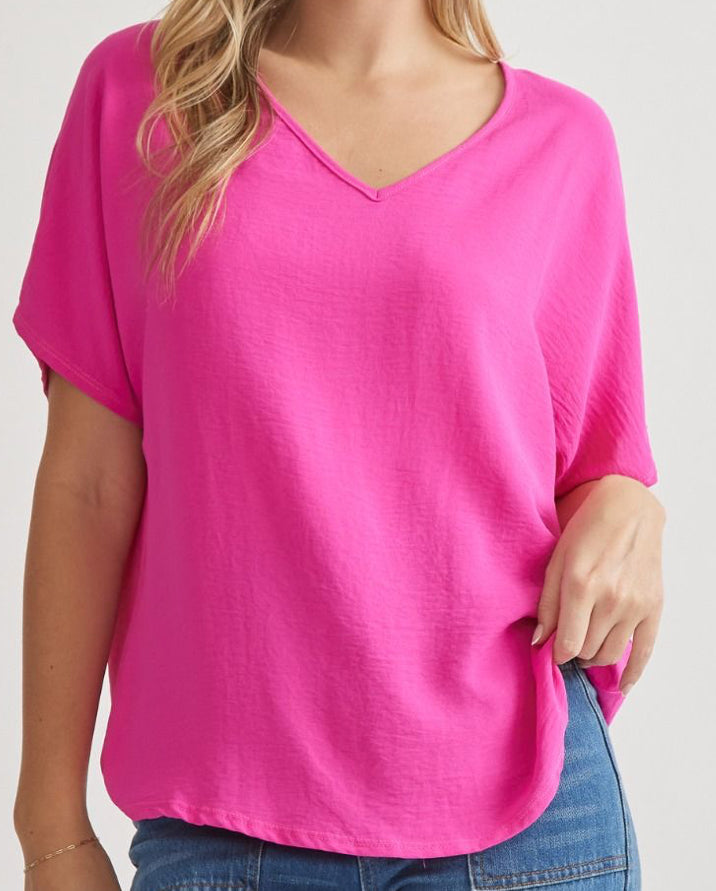 Solid Hot Pink V-Neck +