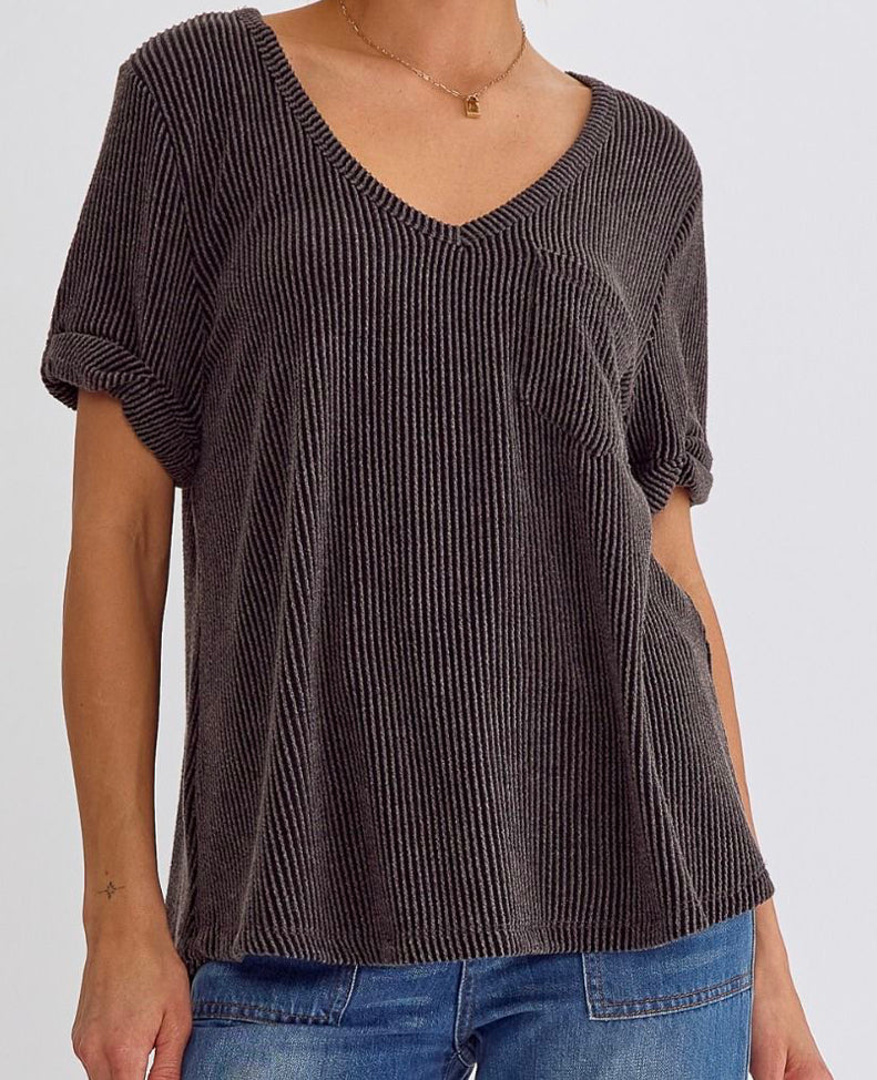 Ribbed V-Neck