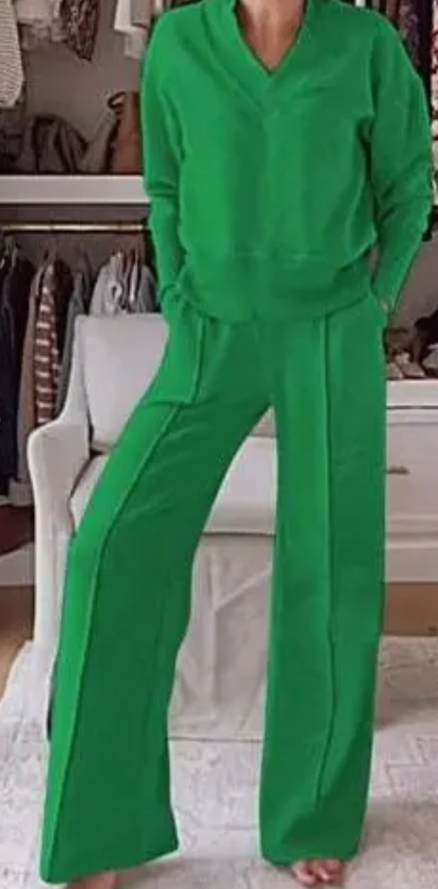 Green Wide Leg Lounge Set